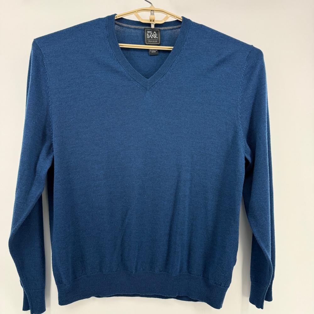 Jos A Bank Traveler 100% Merino Wool V-Neck Sweater Mens XXL Blue RN 31608